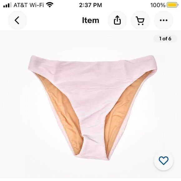 J Crew Pink Ribbed High Rise Cheeky Bikini Bottom - S - Picture 1 of 10